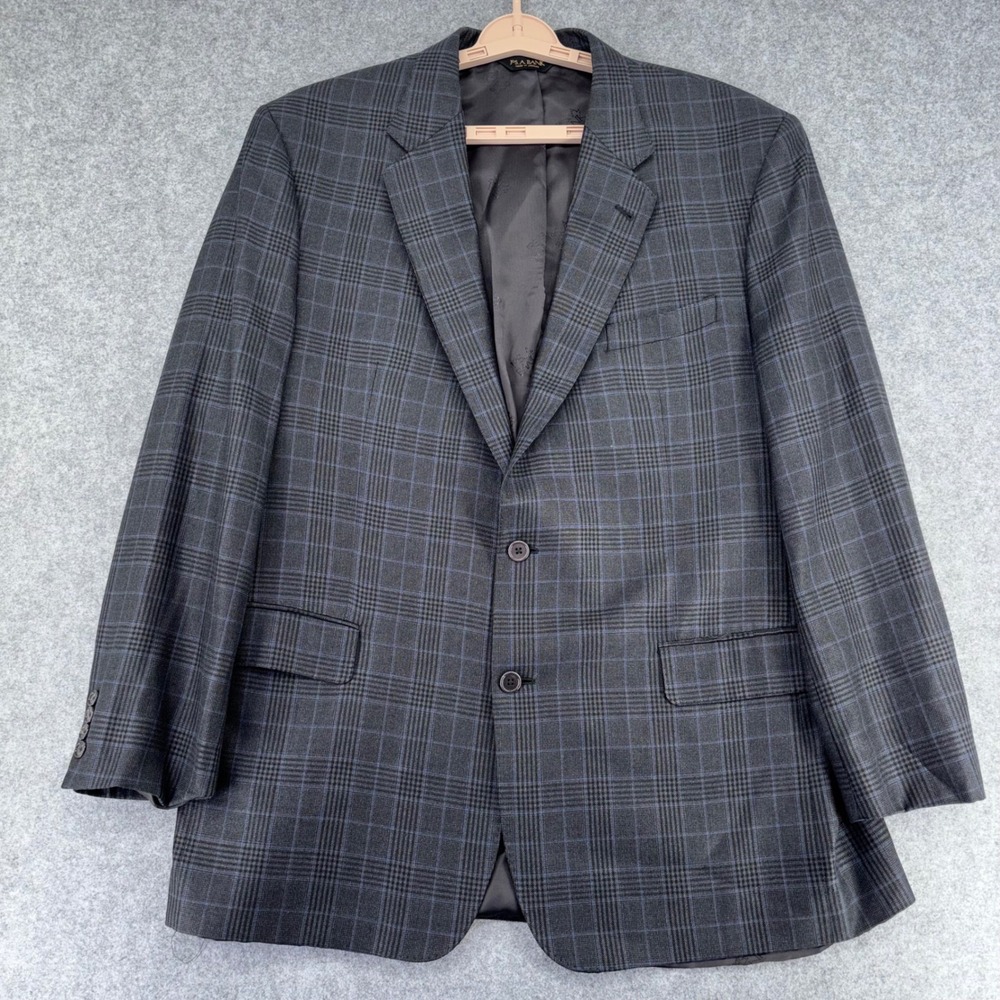 Jos. A. Bank Signature Gold Blazer 48L Silk Wool Cashmere Charcoal Blue Plaid